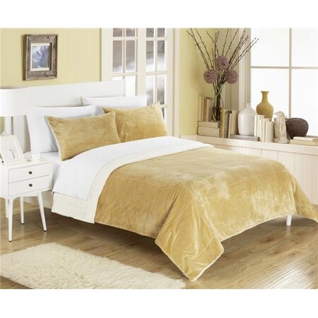 Chic Home Chic Home SB1558-US 3 Piece Eve Microplush Mink-Like Super Soft Sherpa Lined King Comforter Set with Contrast Stitching Detail; Camel SB1558-US